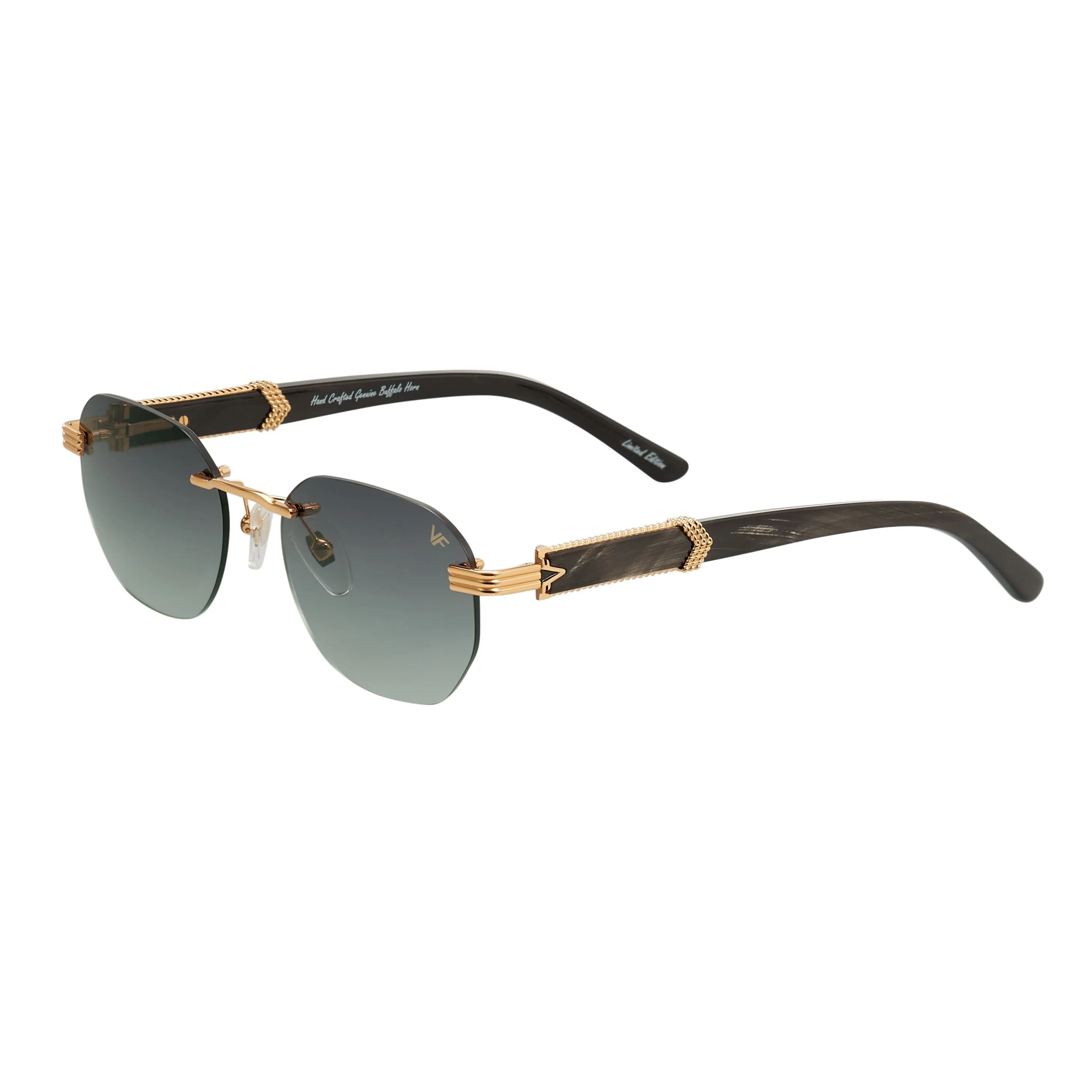 Detroit Player Buffs Rimless Black/Ivory Buffalo Horn 24KT Gold