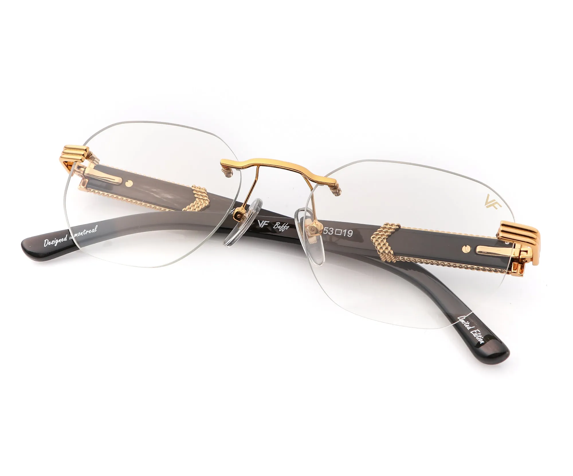 Detroit Player Buffs Rimless Black/Ivory Buffalo Horn 24KT Gold