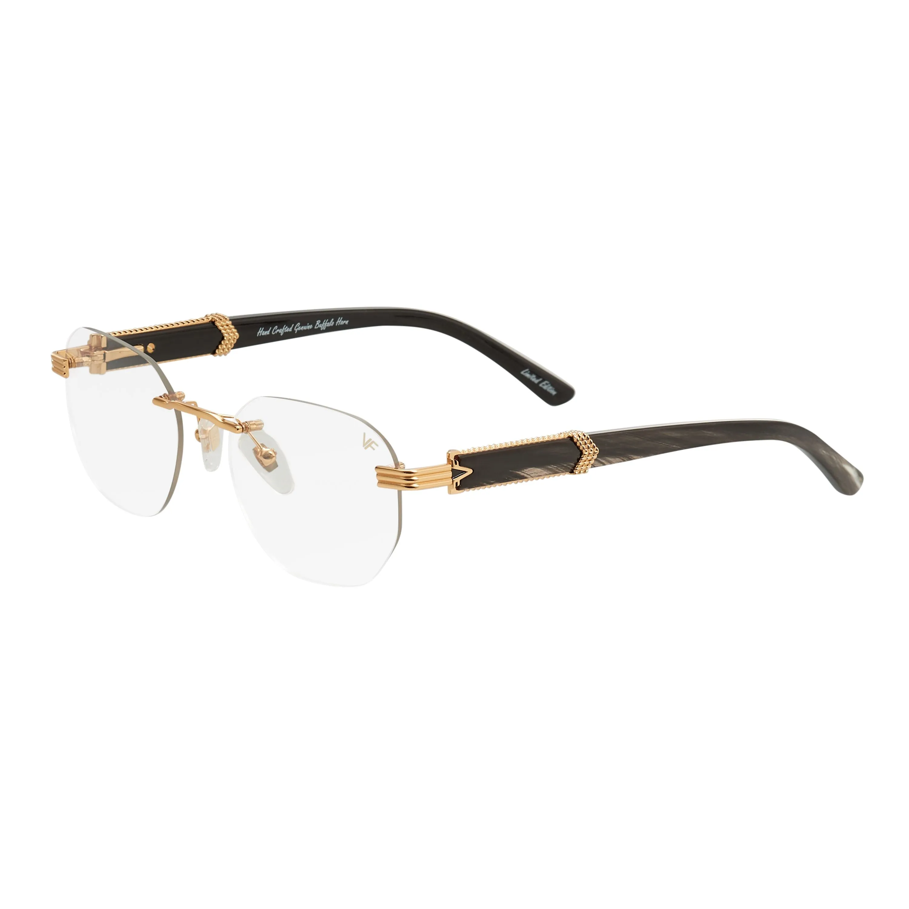 Detroit Player Buffs Rimless Black/Ivory Buffalo Horn 24KT Gold