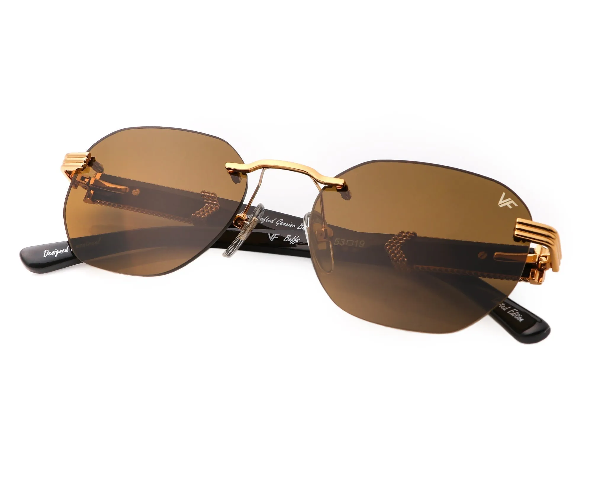 Detroit Player Buffs Rimless Black/Ivory Buffalo Horn 24KT Gold