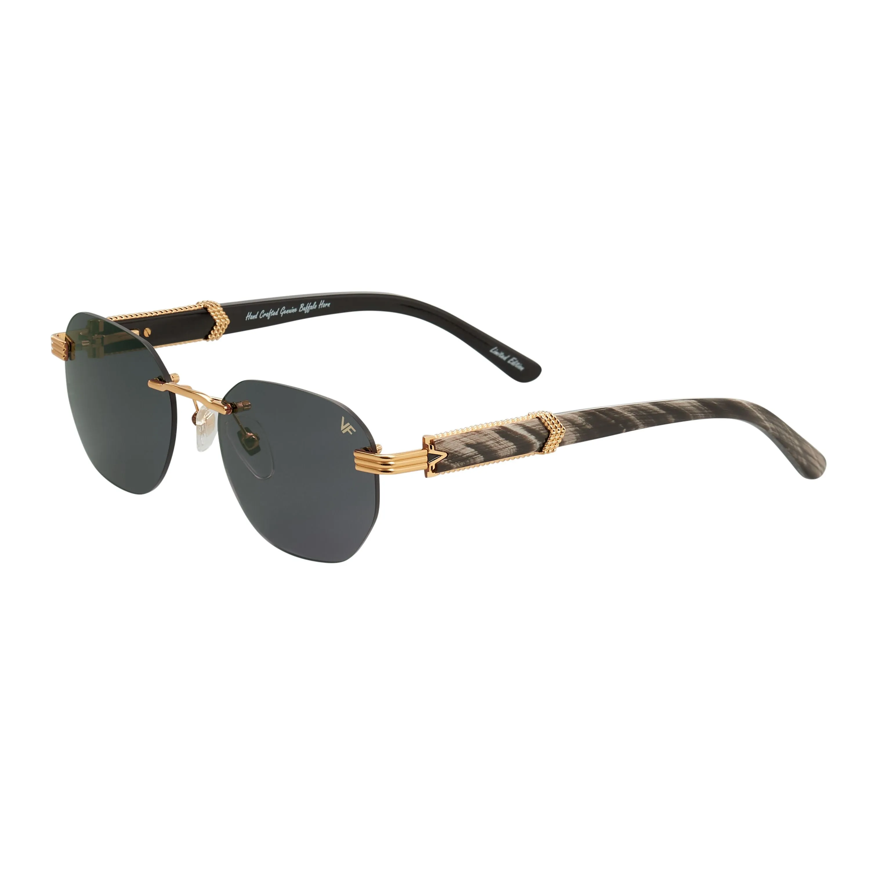 Detroit Player Buffs Rimless Black/Ivory Buffalo Horn 24KT Gold