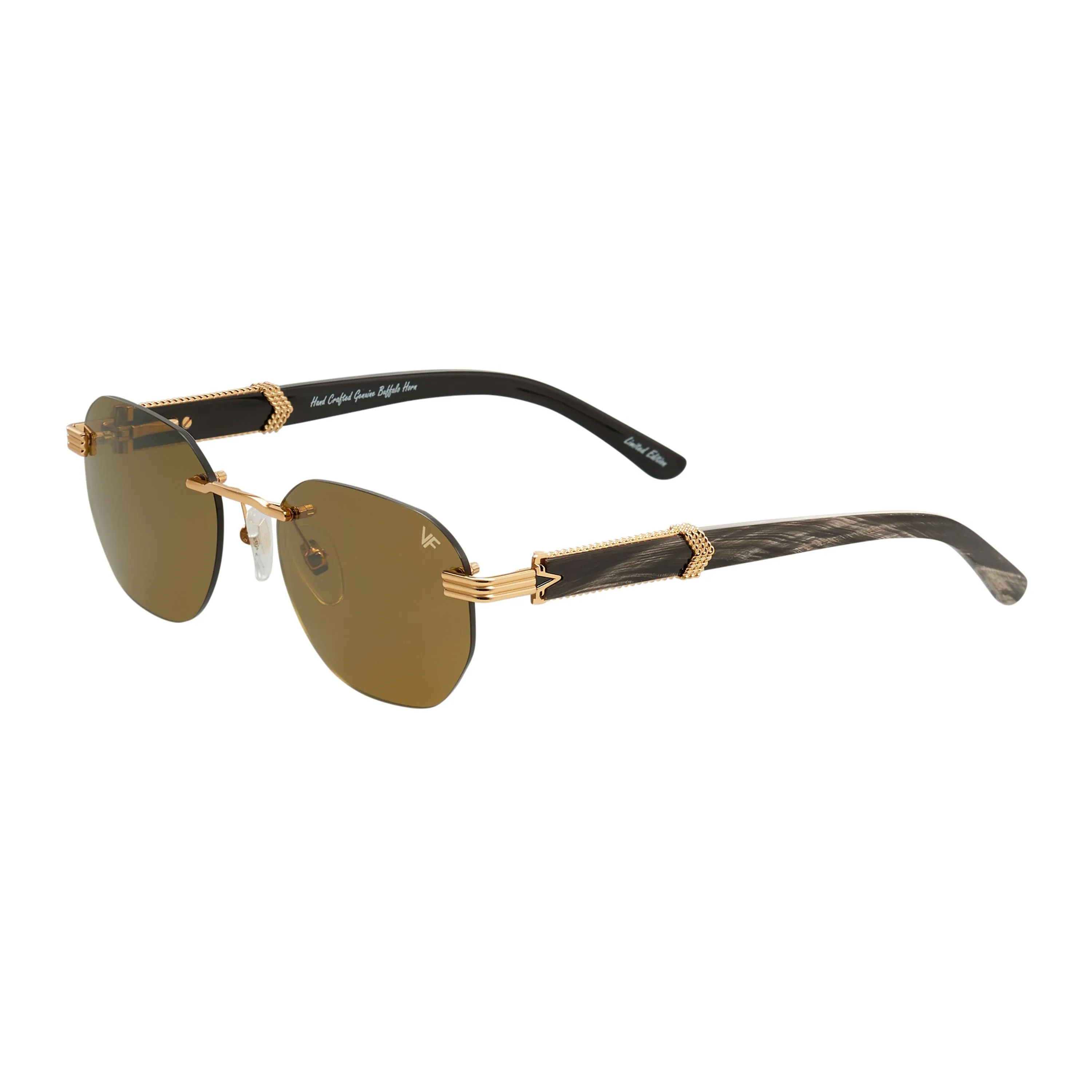 Detroit Player Buffs Rimless Black/Ivory Buffalo Horn 24KT Gold